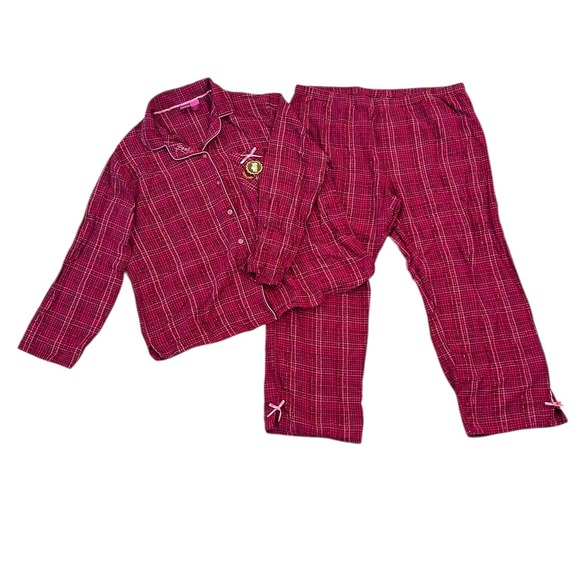 Vintage Disney Winnie the Pooh Flannel Pajama Set Hot Pink Plaid Size M-L Check - Picture 3 of 11